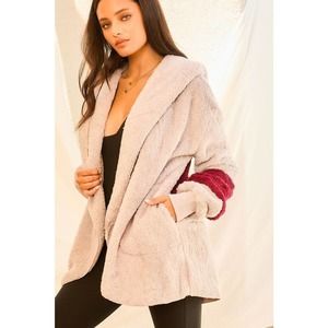 Cozy Hooded Teddy Fleece Cardigan | Colorblock Sherpa Jacket | Casual Chic Layer